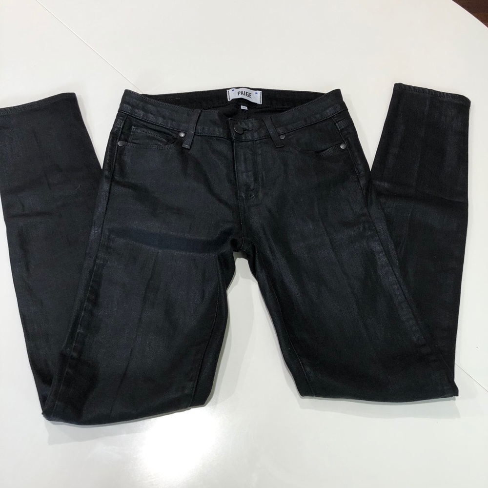 Paige Denim Monica Black Galaxy Waxed Jeans